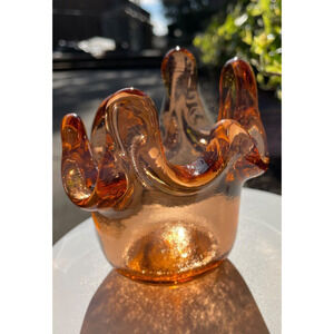 Rare Fire & Light Copper Splash Votive Candle Holder - Recycled Glass-Signed